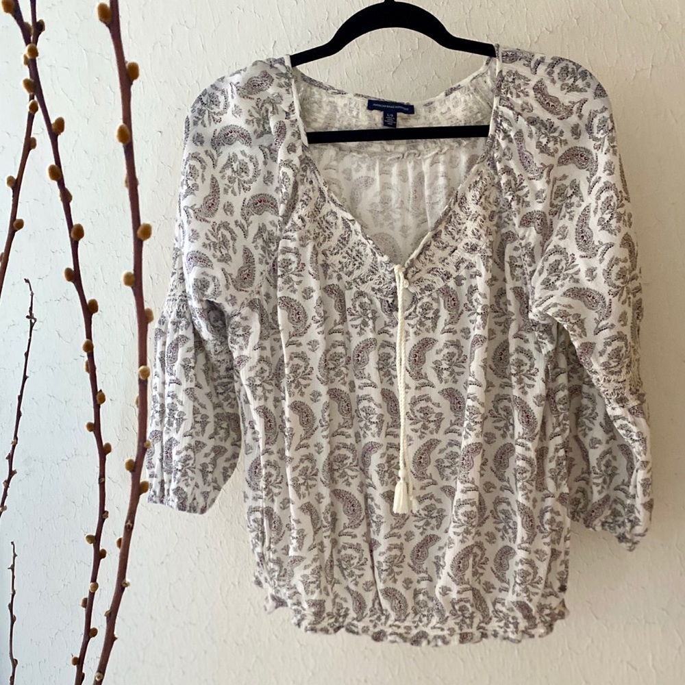 AEO Boho Long Sleeve Paisley Blouse EUC